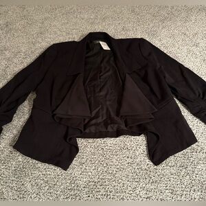 NIEMAN MARCUS Size 8 Black Gabardine Open Waterfall Ruffle Blazer Jacket